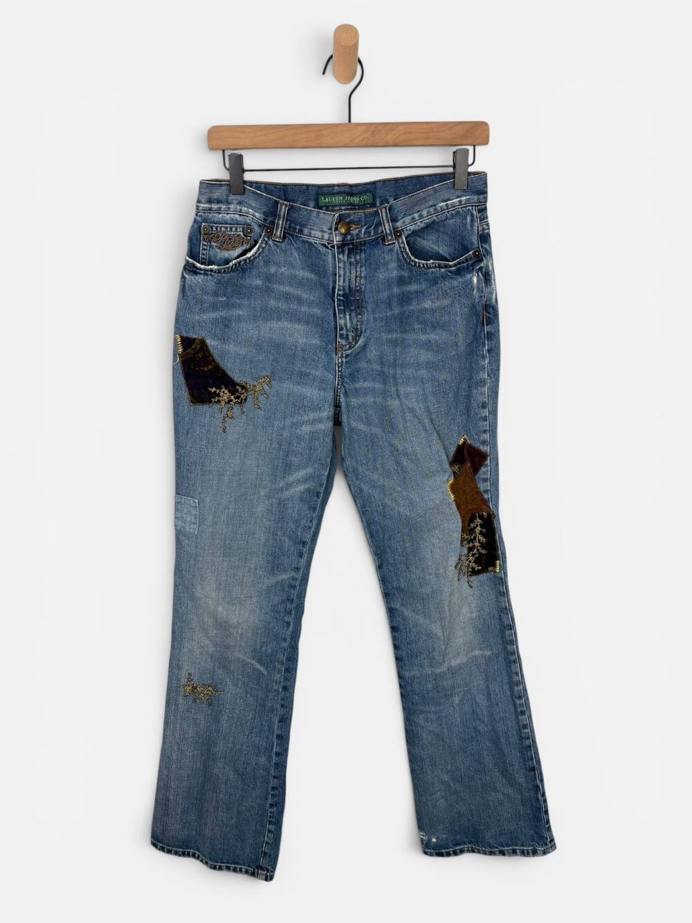 Vintage Lauren Ralph Lauren Patchwork Jeans Size 6 Velvet Straight Leg
